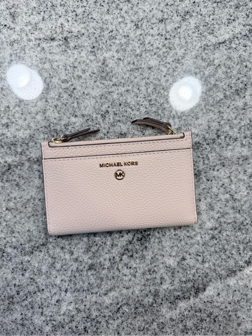 Michael Kors Blush Pink Pebbled Leather Card Wallet with Gold Hardware